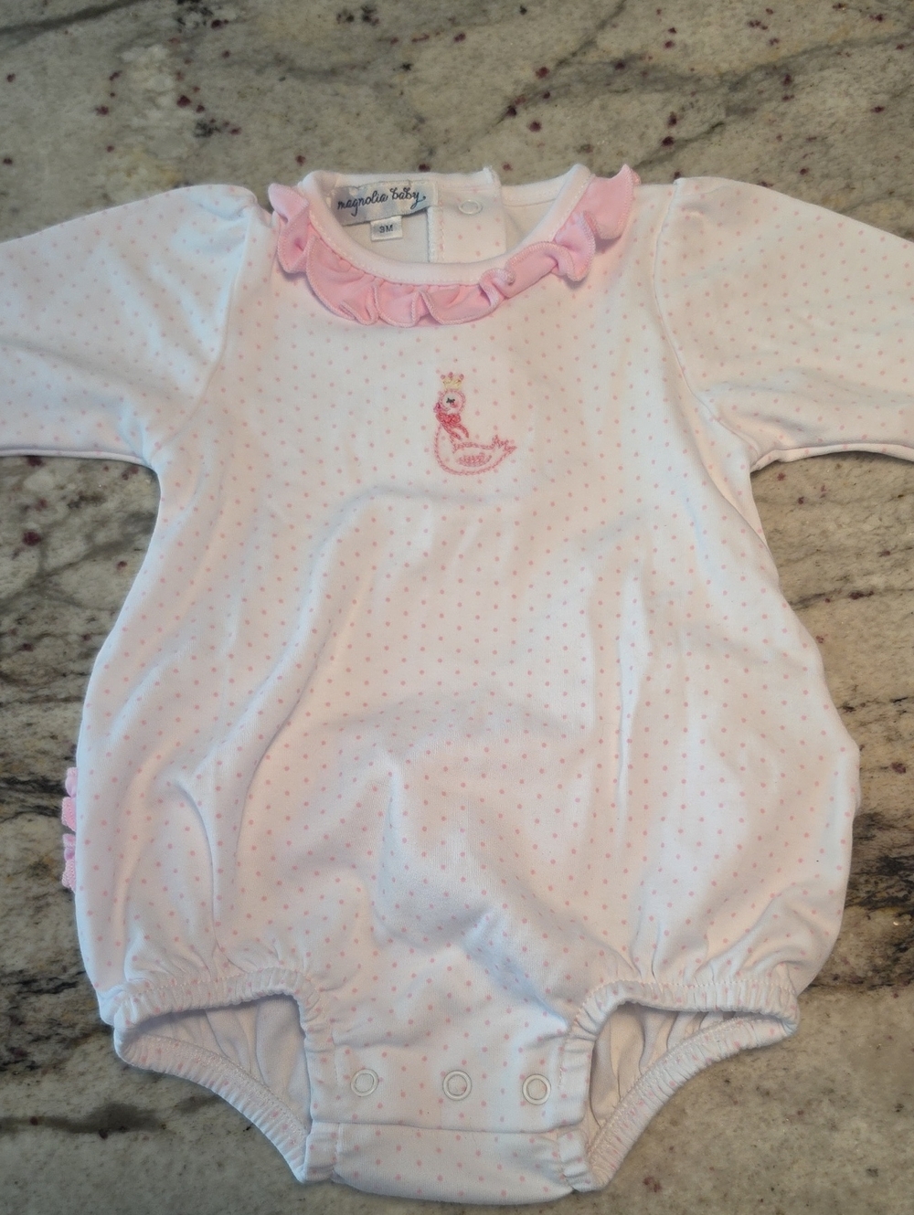 Magnolia Baby Pink Polka Dot‎ Ruffle Romper 3M